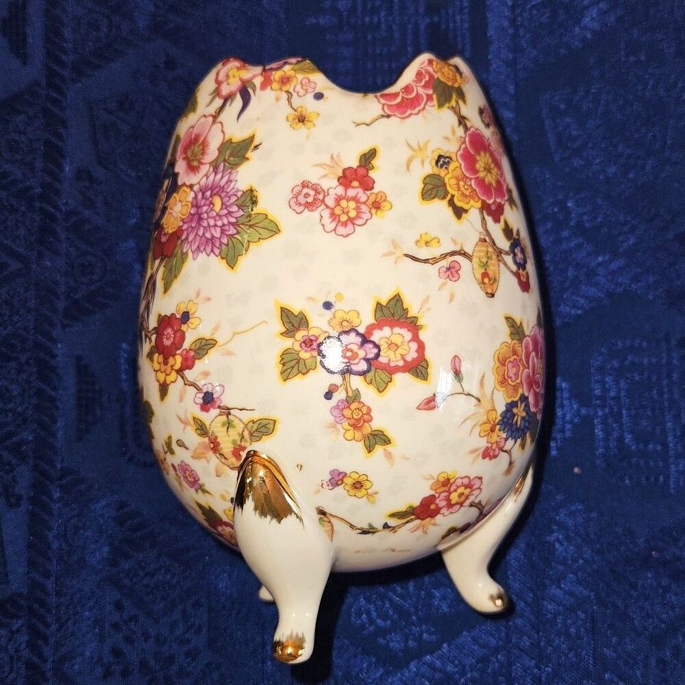 Formalities 6" Cracked Egg Footed Vase - Rare Floral Design 18k Gold trim